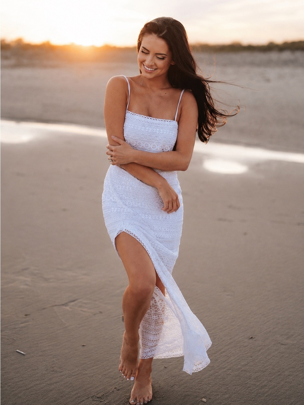 Lulu's White Lace Maxi Dress with Spaghetti Straps